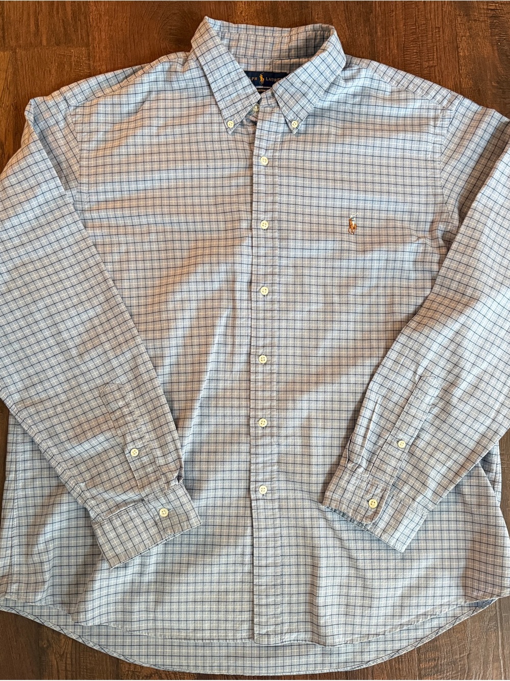 Polo Ralph Lauren Men’s XXL Blue Plaid Custom Fit Cotton Button Down Shirt